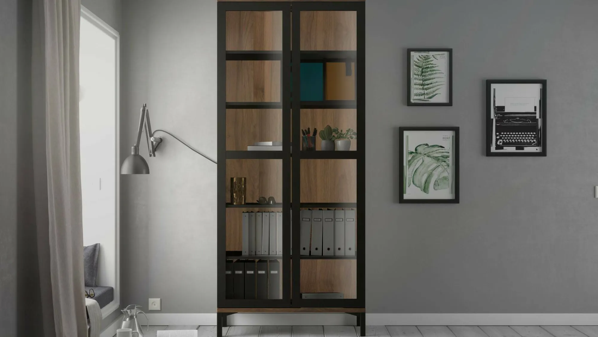 Vetrina Hudhud, 89x36 h203 cm, Nero e Noce<Dmora Cheap