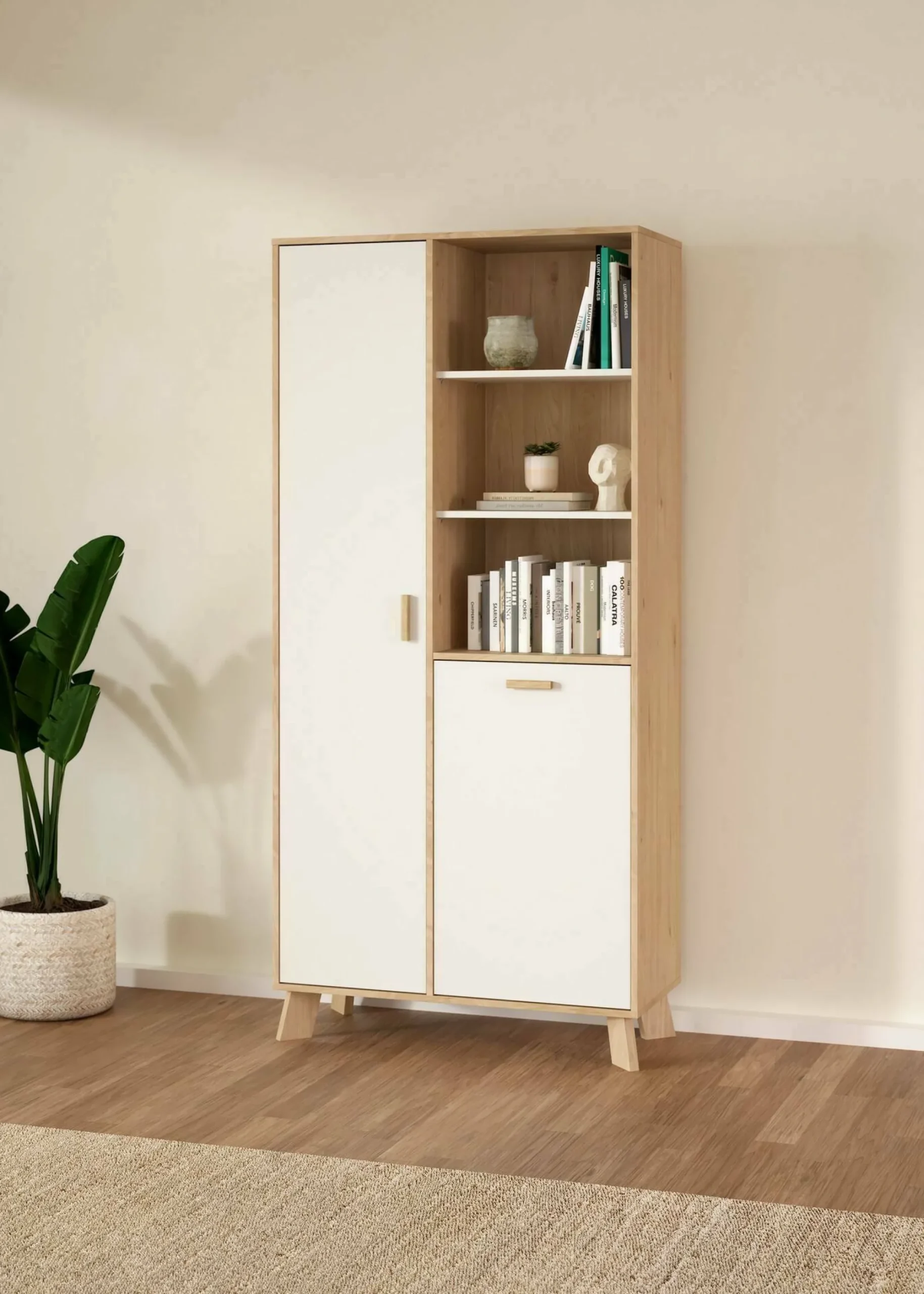 Vetrina Mirinae, 40x89 h188 cm, Rovere e Bianco<Dmora Flash Sale